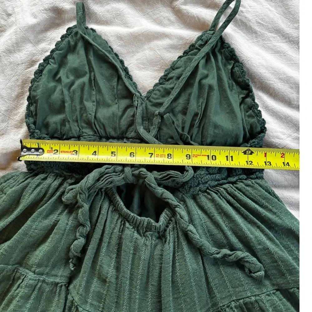 Aerie Green Crochet Bodice Tiered Mini Dress L/G 6274332001 - Picture 7 of 10